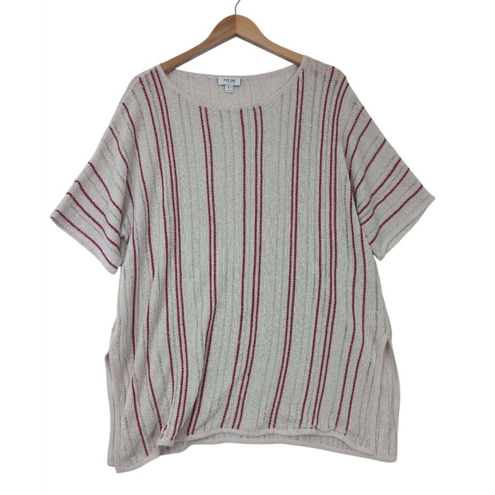 Per‎ Se Carlisle Open Knit Top Womens L Beige Red Short Sleeve Career Casual